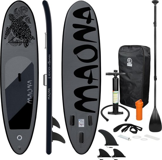Opblaasbare Stand Up Paddle Board Maona Zwart, 308x76x10 cm, incl. pomp en draagtas, gemaakt van PVC en EVA