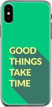 Apple iPhone X/10/XS Telefoonhoesje - Transparant Siliconenhoesje - Flexibel - Met Quote - Good Things - Groen