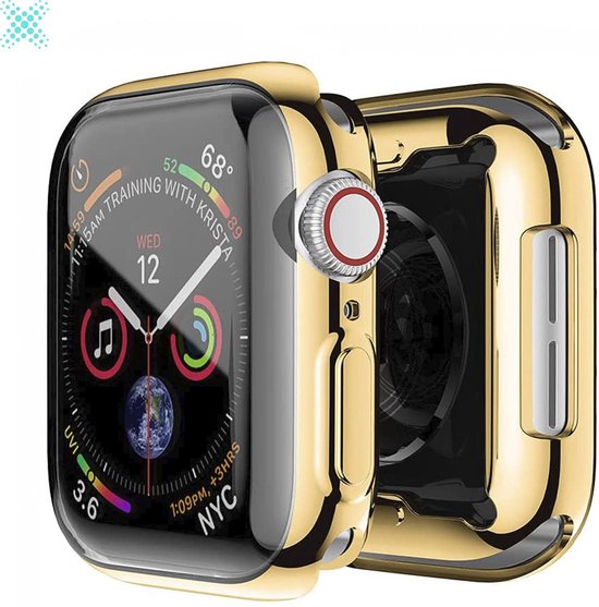 MY PROTECT - Hoesje Geschikt Voor Apple Watch 42mm Siliconen Bescherm Case - Screenprotector - Transparant/Goud