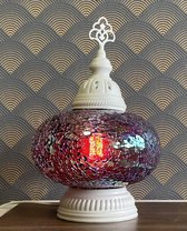 Turkse Lamp - Wit Mozaïek Lamp - Tafellamp - Marokkaanse Lamp - Oosterse Lamp - Recht model -  bol diameter Ø  19 cm - Hoogte 35 cm - Authentiek - Handmade - Kleurrijk - Multi Color Dark