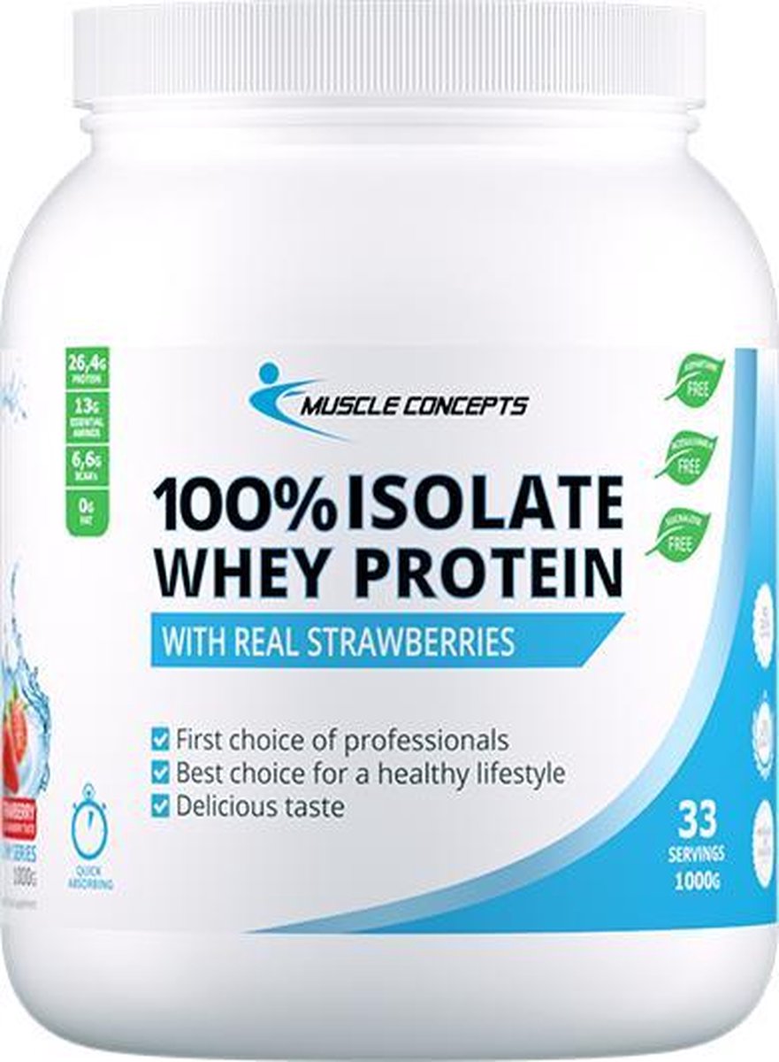 100% Isolate Whey Protein | Muscle Concepts - Poeder - Aardbei smaak - 1 kg