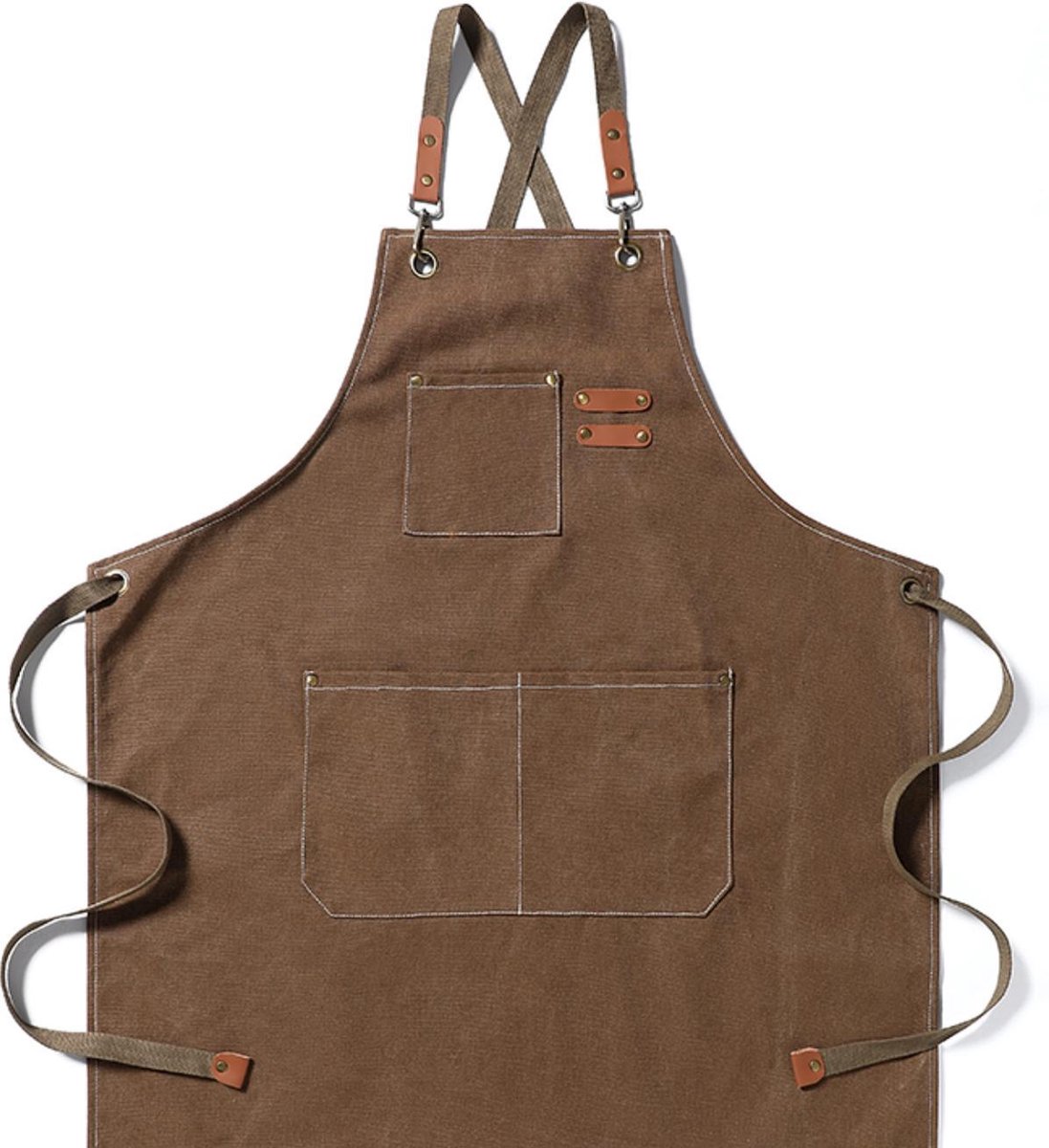 Dutchlander - stoer katoenen schort met handige vakken - Bruin - one size