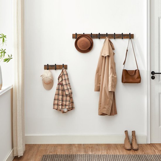 Porte-manteau mural ACAZA avec 3 Crochet - Porte-manteau mural compact en bois - Style industriel - Vintage marron et Zwart