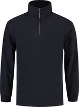 Donkerblauwe Tricorp fleece trui met ritskraag, twee ritszakken en lange mouwen.