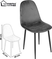 Urban Living - Eetkamerstoelen met Zwart Metalen Onderstel Grijs Fluweel/Velours Set van 4