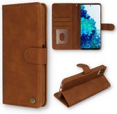 Samsung Galaxy S21 FE Casemania Hoesje Sienna Brown - Luxe Portemonnee Book Case - Kaarthouder & Magneetlipje