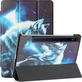 Voor Samsung Galaxy Tab S7 T870/T875 Zijdetextuur Gekleurd Tekenpatroon Horizontale Flip Magnetische PU-lederen hoes met drie opvouwbare houder en slaap- / wekfunctie (Star Wolf)