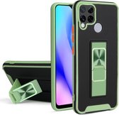 Voor OPPO Realme C15 / C12 / C25 Dual-color Skin Feel TPU + PC Magnetische schokbestendige hoes met onzichtbare houder (groen)