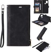 Voor Samsung Galaxy A21s Side Zipper Back Card Horizontale Flip PU Leather Case met Kaartsleuven & Portemonnee & Fotolijst & Lanyard (Zwart)