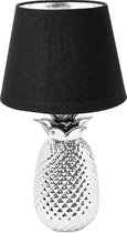 Navaris tafellamp in ananas design - Ananaslamp - 40 cm hoog - Decoratieve lamp van keramiek - Pineapple lamp - E27 fitting - Zilver/Zwart