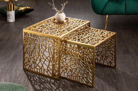 Handgemaakte salontafel Gold 50cm set van 2 goud in gap design  hoogwaardige metaal-aluminiumlegering