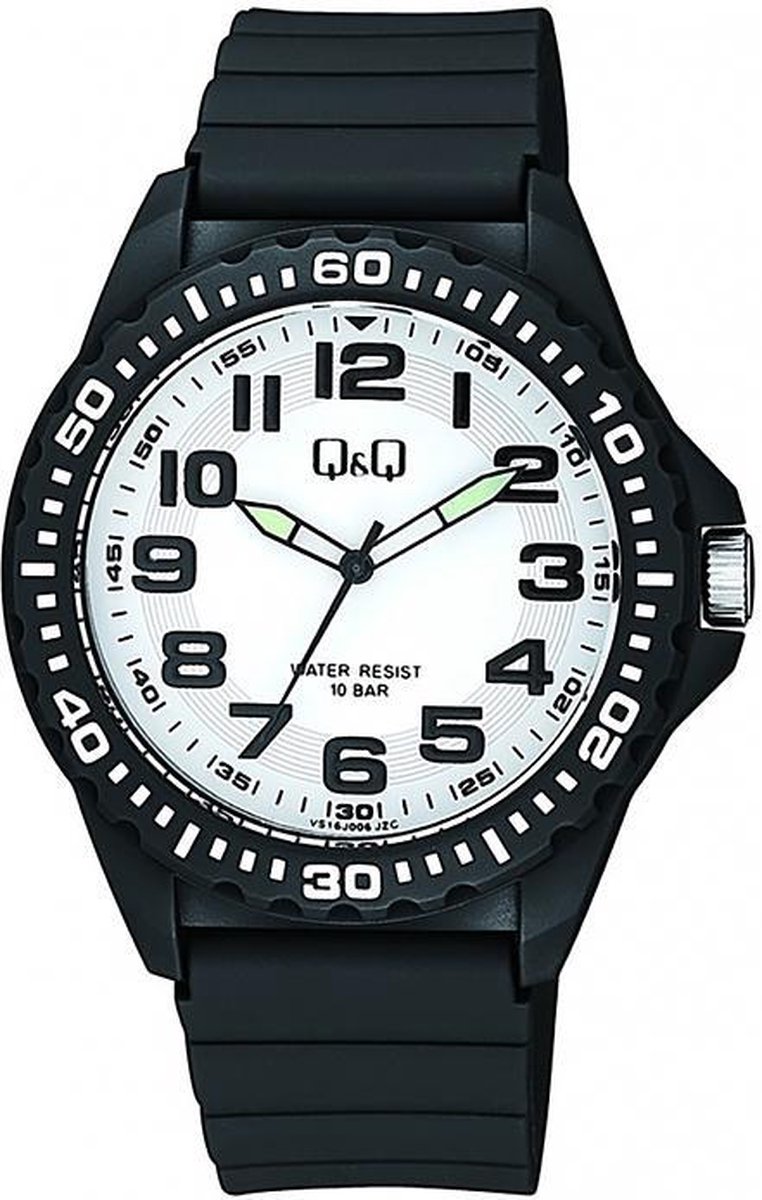 QQ VS16J006Y - Horloge - Sport - Analoog - Heren - Mannen - Plastic band - Rond - Kunststof - Cijfers - Zwart - Wit - 10 ATM