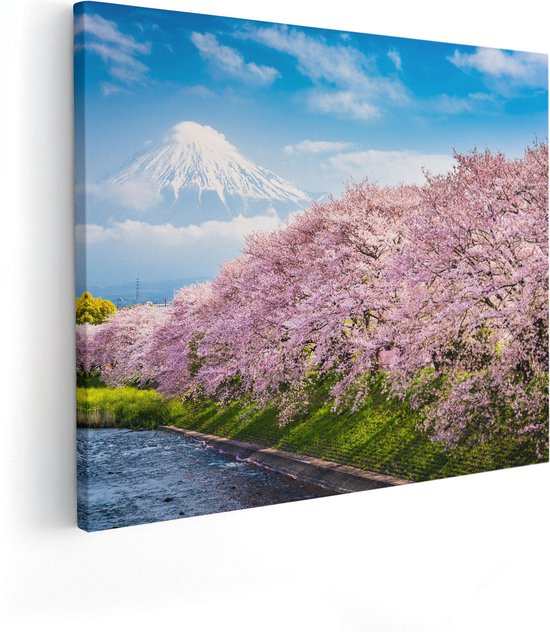 Artaza Canvas Schilderij Roze Bloesembomen Bij De Fuji Berg - 100x80 - Groot - Foto Op Canvas - Canvas Print