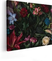 Artaza Canvas Schilderij Kleurrijke Bloemen Met Groene Bladeren - 100x80 - Groot - Foto Op Canvas - Canvas Print