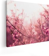 Artaza - Peinture sur toile - Arbre en fleurs roses avec soleil - 100x80 - Groot - Photo sur toile - Impression sur toile