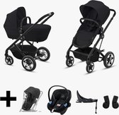 Cybex Kinderwagen 3 in 1 Talos S Deep Black + Regenhoes + Cybex Autostoel Groep 0 Aton M I Size + Base
