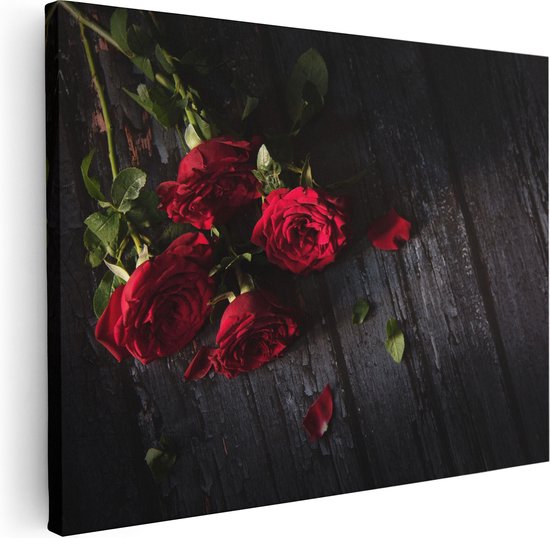 Artaza Toile Peinture Roses Rouges Sur Le Terre - 40x30 - Klein - Photo Sur Toile - Impression Sur Toile