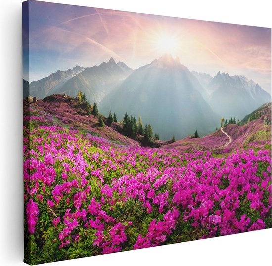 Artaza Canvas Schilderij Rhododendron Bloemenveld In De Alpen - 40x30 - Klein - Foto Op Canvas - Canvas Print