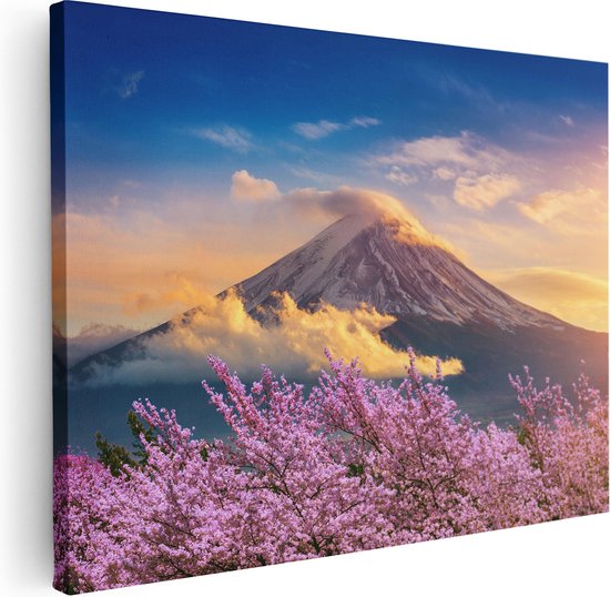 Artaza Canvas Schilderij Fuji Berg Met Roze Bloesembomen - Bloemen - 40x30 - Klein - Foto Op Canvas - Canvas Print