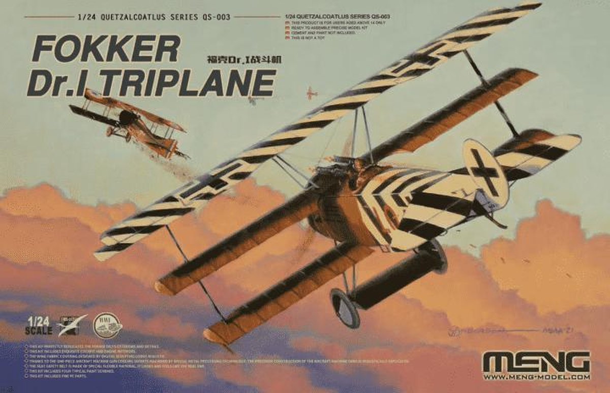 Meng Model Modelbouwpakket Militaire voertuigen - MENG QS003 Fokker Dr.I Triplane Plastic - 1:24 - Modelbouw