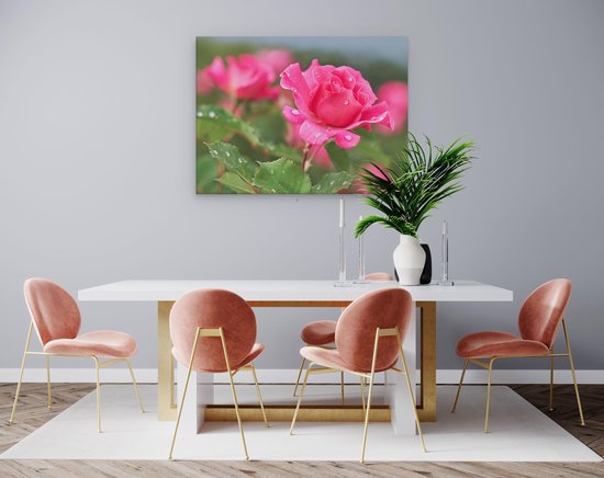 Artaza - Peinture sur toile - Rose rose avec des gouttes d'eau - 80x60 - Photo sur toile - Impression sur toile