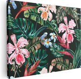 Artaza Canvas Schilderij Getekende Tropische Bloemen - Abstract - 80x60 - Foto Op Canvas - Canvas Print
