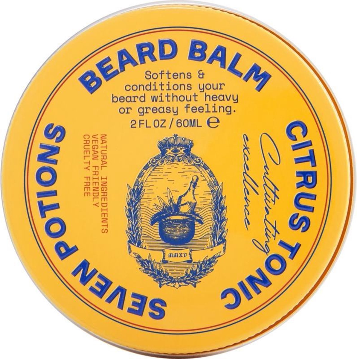Seven Potions Baardbalsem voor Mannen — Baardverzachter om de Huid en het Haar te Voeden, Tegen een Jeukende Baard — Natuurlijk, Vegan, Dierproefvrij  — Citrus Tonic (60ml)