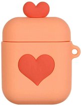 Cartoon Silicone Case voor Apple Airpods - love hart - oranje - met karabijn