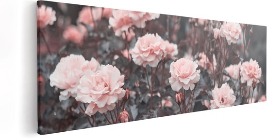 Artaza Canvas Schilderij Roze Rozen Bloemen  - 90x30 - Foto Op Canvas - Canvas Print