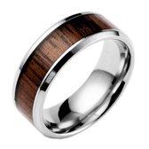 Stainless steel ring Kai met houten band | Heren ring | Dames ring | Maat 21.8