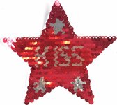 Ster Kiss Tekst Strijk Embleem Patch Reversible Pailletten Roze Rood 11.3 cm / 11.3 cm / Roze Rood Zilver