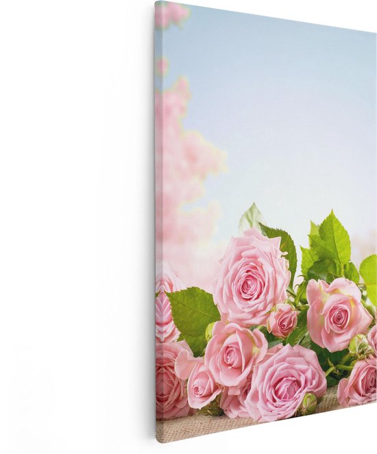 Artaza Canvas Schilderij Boeket Roze Rozen Bloemen - 80x120 - Groot - Foto Op Canvas - Canvas Print
