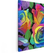 Artaza Canvas Schilderij Kleurrijke Rozen - Bloemen - Abstract - 80x120 - Groot - Foto Op Canvas - Canvas Print