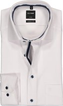 OLYMP Luxor modern fit overhemd - mouwlengte 7 - wit mini dessin structuur (contrast) - Strijkvrij - Boordmaat: 45