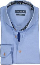 Ledub Modern Fit overhemd - middenblauw pique tricot (contrast) - Strijkvriendelijk - Boordmaat: 42