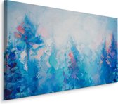 Schilderij - Abstract winterlandschap, aquarel, print op canvas, blauw/rood