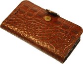 Made-NL Handgemaakte Samsung Galaxy A6 (2018) book case stug rebuuste bruin croco print leer hoesje
