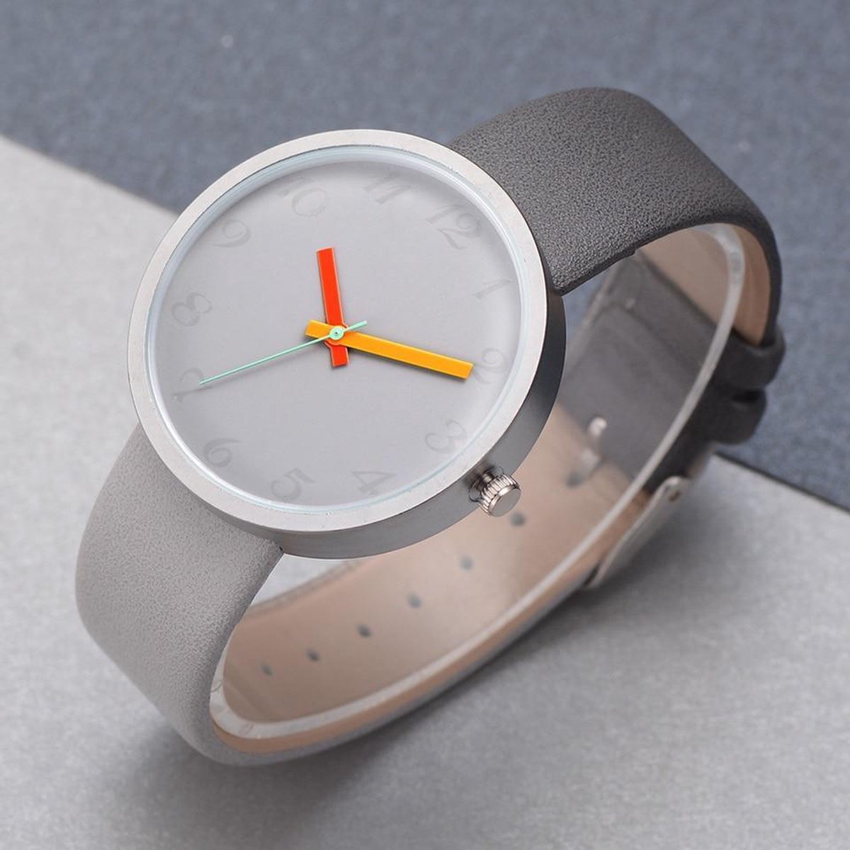 POWERZ® Design horloge, rond grijs plat