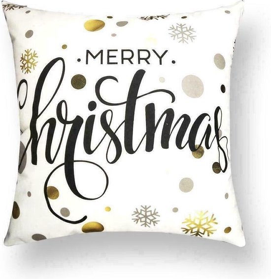 Sierkussen Kerst - Merry Christmas Gold Black - Sierkussen - Kerst - 45x45 cm - Sierkussen - Polyester