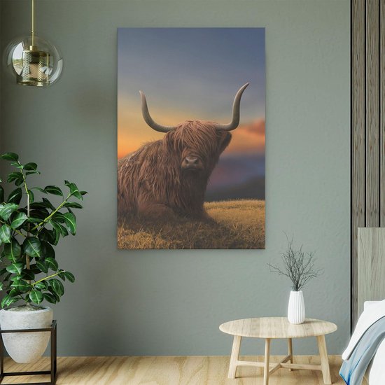 Artaza - Peinture sur toile - Vache Highlander écossaise sur une colline - 60x90 - Photo sur toile - Impression sur toile