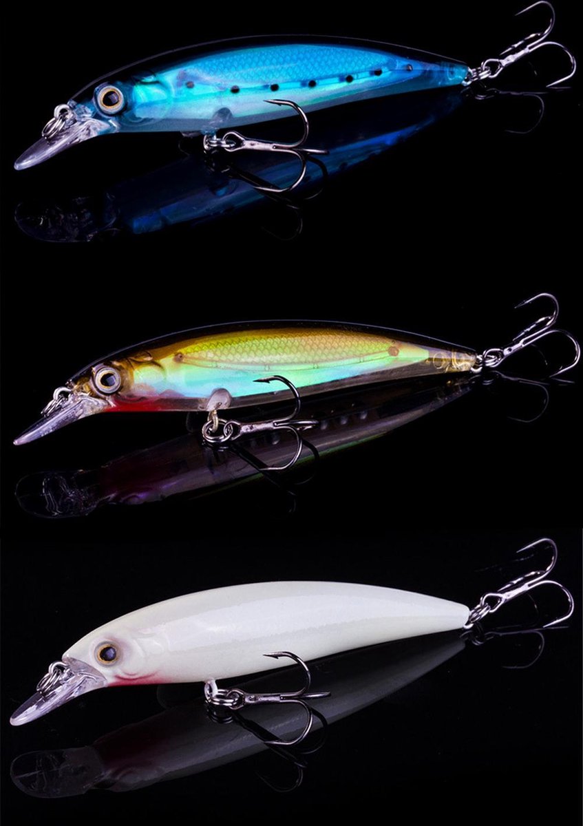 Kunstaas Roofvis - Set van drie stuks - 11 cm - Bright Blue - Red Orange - White - Snoek - Baars - Snoekbaars - Hengelsport