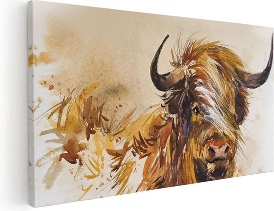 Artaza Canvas Schilderij Schotse Hooglander Koe - Abstract - 60x30 - Foto Op Canvas - Canvas Print