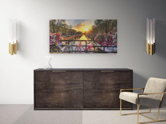 Artaza - Peinture sur toile - Pont d'Amsterdam avec lever de soleil - 80x40 - Photo sur toile - Impression sur toile