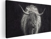 Artaza Canvas Schilderij Schotse Hooglander Koe - Zwart Wit - 80x40 - Foto Op Canvas - Canvas Print