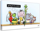 Dierenarts Cartoon op canvas - Roland Hols - Dieren in de wachtkamer - 90 x 120 cm - Houten frame 4 cm dik