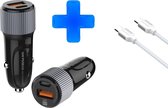 Autolader USB-A & USB-C met USB-C Oplaadkabel - Snellader - Auto Lader - Sigarettenaansteker Oplader - Geschikt voor HTC Desire / Evo / One / HD / Nexus / Smart / Sensation