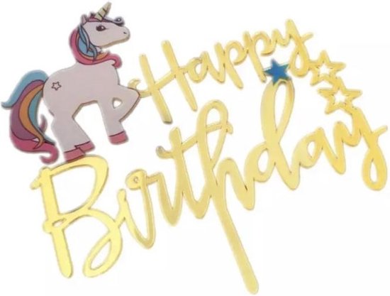 Cake topper happy birthday unicorn |Goud | Eenhoorn taart versiering - Happy Birthday Taart Topper - Taart topper - Cake topper - Happy birthday - Verjaardagstaart topper - Verjaardag