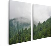 Artaza Canvas Schilderij Tweeluik Groen Bos Met Bomen Tijdens De Mist - 80x60 - Foto Op Canvas - Canvas Print