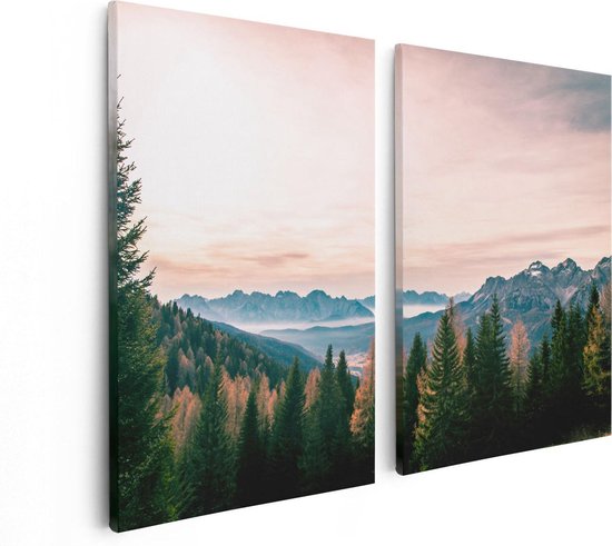 Artaza - Peinture sur toile Diptyque - Forêt avec des Arbres près des Montagnes Paysage - 80x60 - Photo sur toile - Impression sur toile