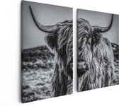 Artaza - Toile Peinture Diptyque - Vache Highlander écossaise - Zwart Wit - 80x60 - Photo Sur Toile - Impression Sur Toile